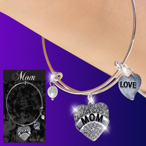 Mom Glitter Heart Charm Bracelet - Mom Gifts - Holiday Gifts Mart