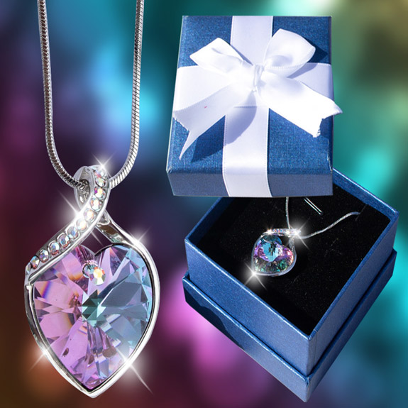 Swirl Crystal Heart Necklace in Bow Box - Jewelry Gifts - Holiday Gifts Mart